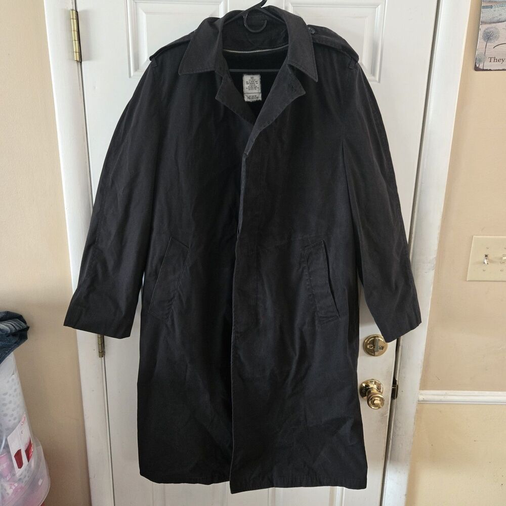 Vintage Military All Weather Trench Coat Black Removable Liner Men 38L Utility